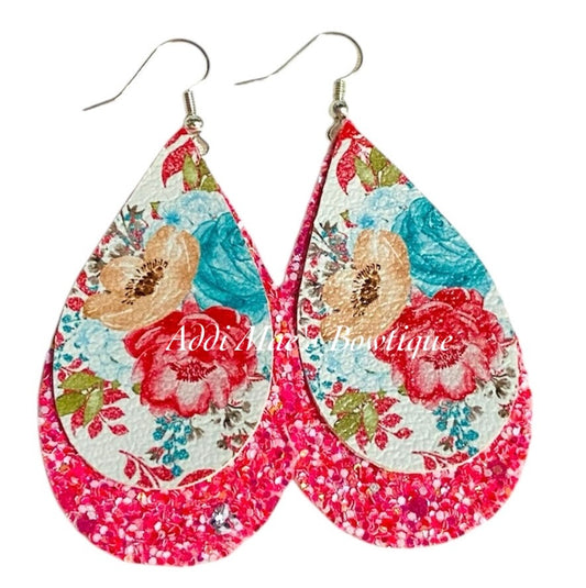 Spring Floral Stacked Tear Drop Dangle Earrings