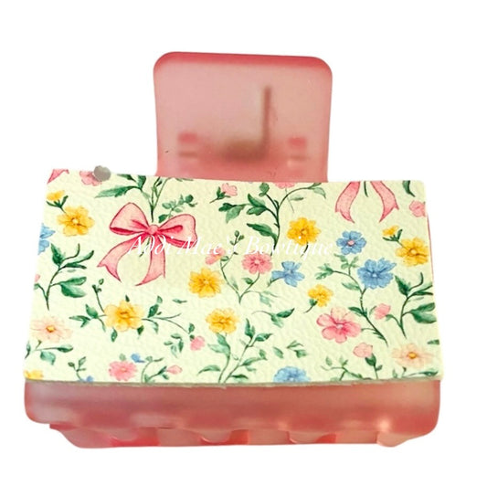 Pink Floral Bows Small Claw Clip