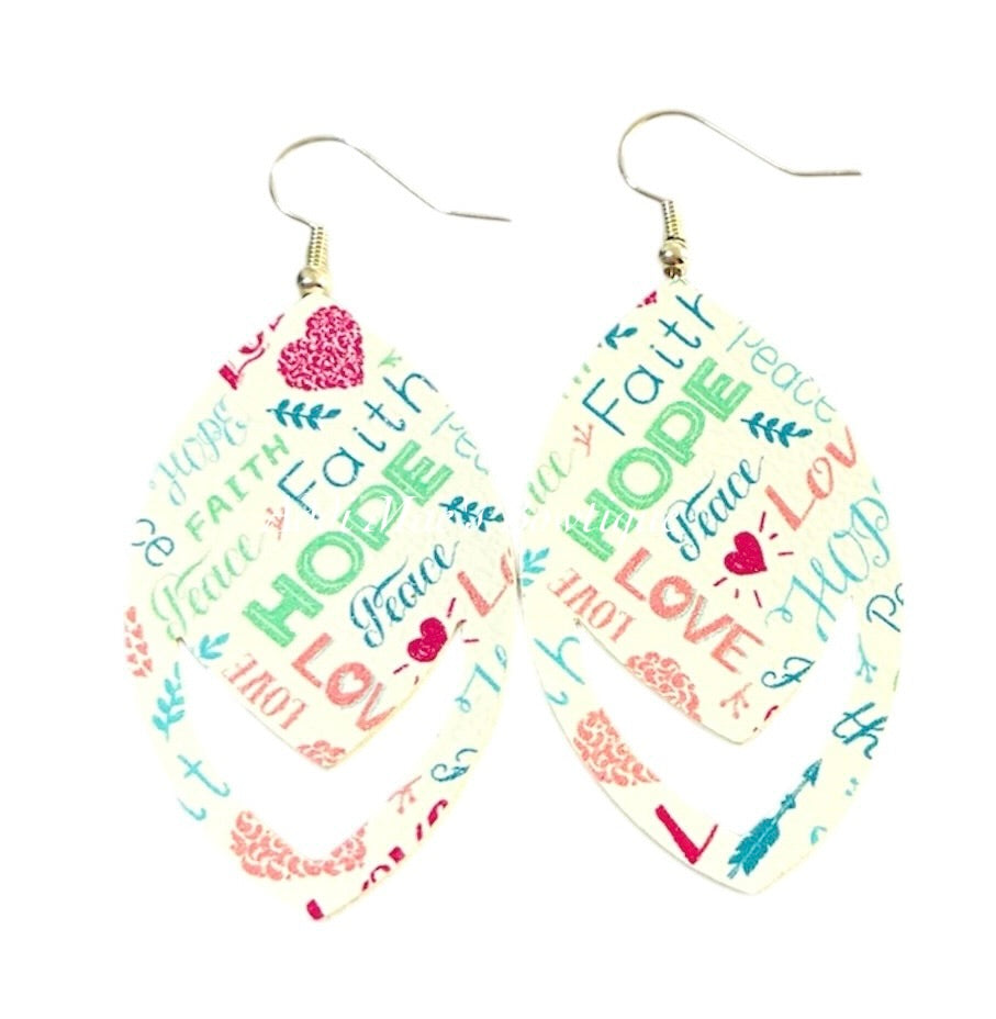 Peace, Love, Hope Stacked Dangle Earrings