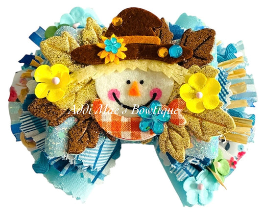Scarecrow Frayed Cotton Fabric Hair Bow