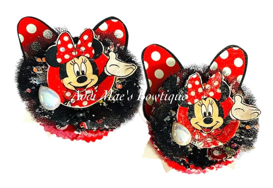 Miss Mouse Cotton Frayed Fabric Flower Piggy Set