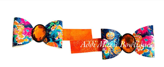 Bright Halloween Pumpkins Mini Bow Alligator Clip Set