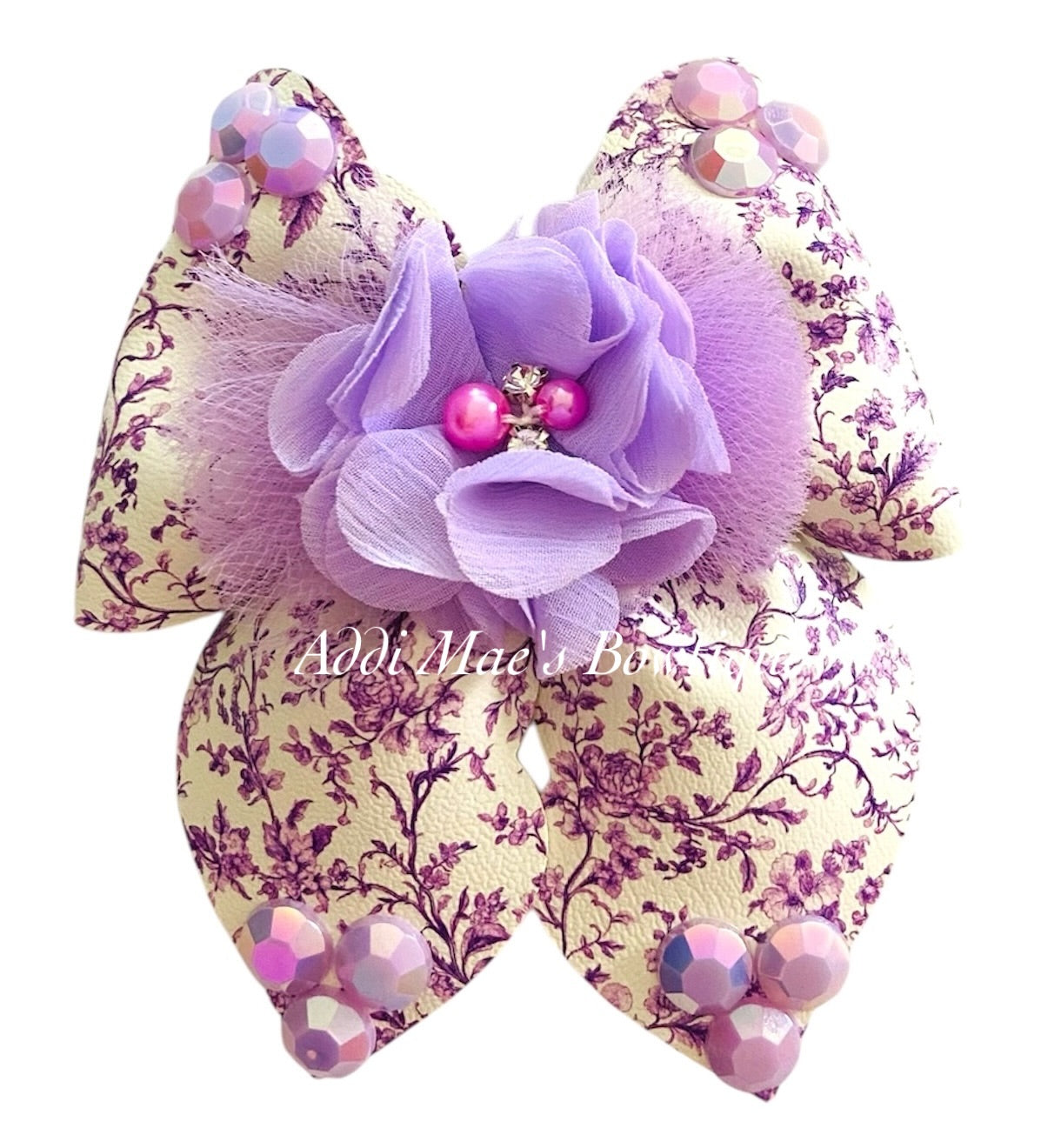 Purple Toile Roses Bow