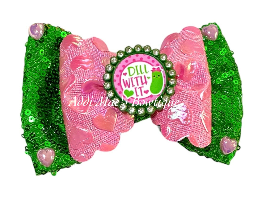 Dill With It Pickle Sequin Bow