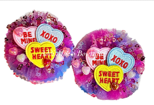 Candy Hearts Cotton Frayed Fabric Flower Piggy Set