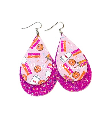 Donut Coffee Shop Stacked Tear Drop Dangle Earrings