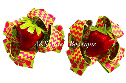 Strawberry  Ribbon Piggy Bows