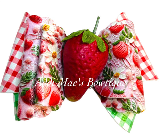 Strawberries and Gingham Bow
