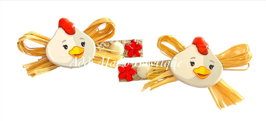 Chickens Mini Straw Bow Alligator Clip Set