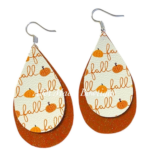Fall Words Stacked Tear Drop Dangle Earrings