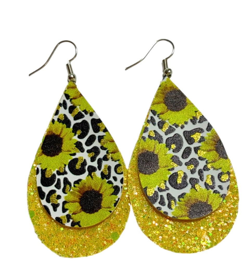 Sunflower Stacked Tear Drop Dangle Earrings