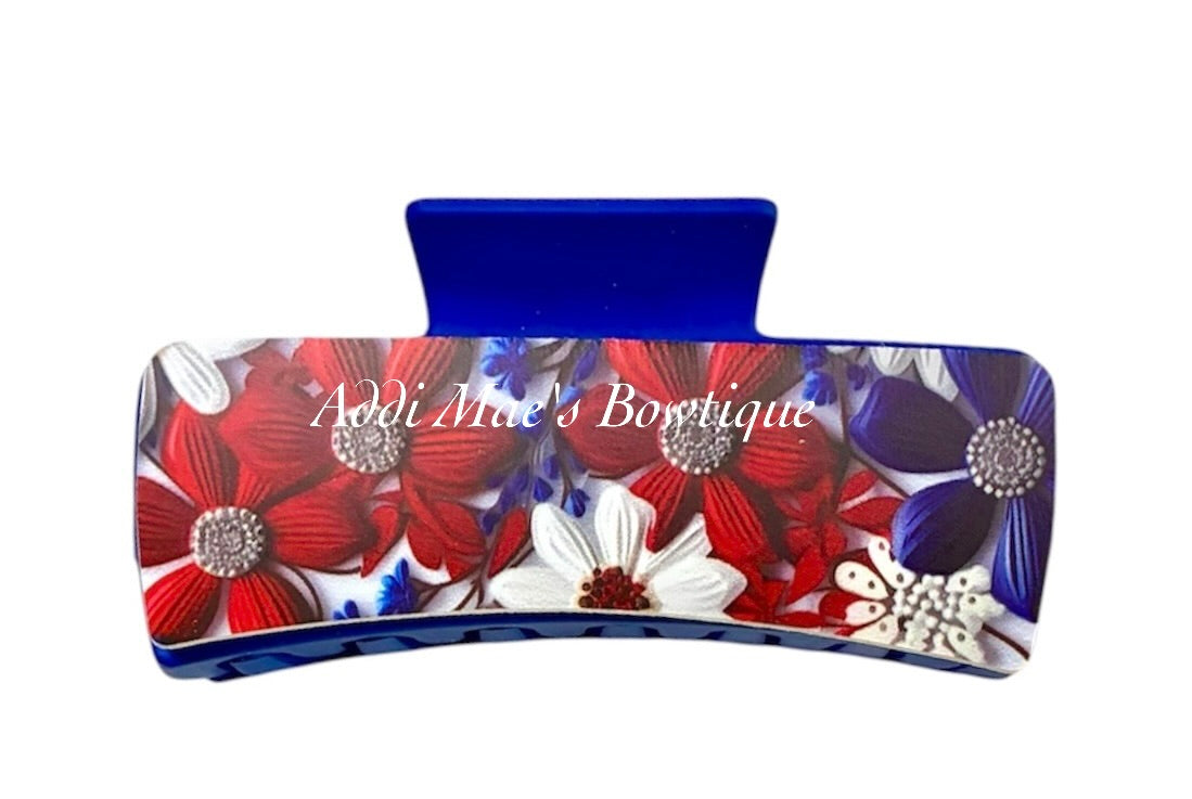 Red ,White & Blue Flowers XL Claw Clip