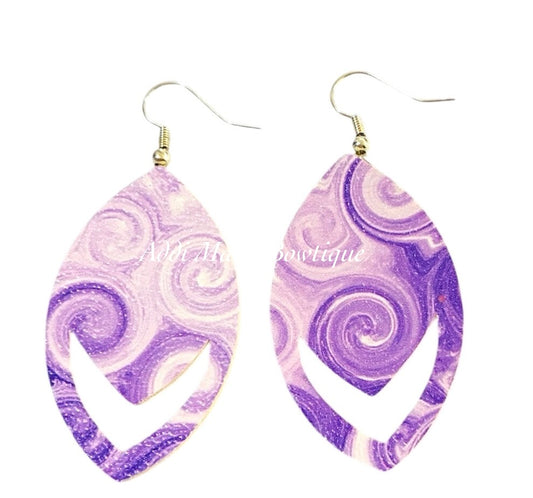 Light Purple Swirls Glitter Dangle Earrings