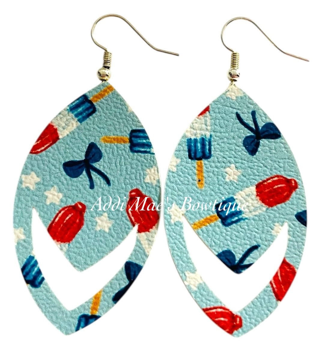 Patriotic Popsicle Bows Dangle Earrings