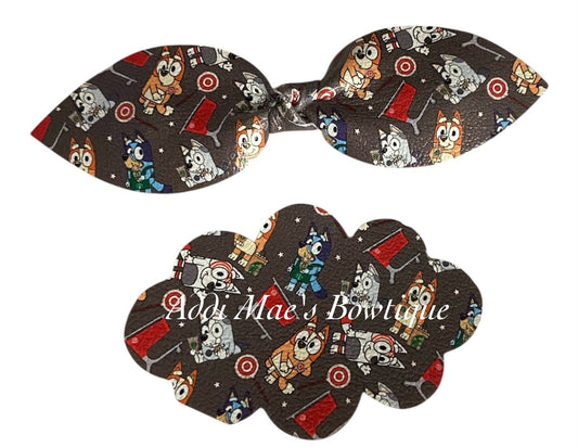 Blue Cartoon Dog Shopping Top Knot Clip & 3” Snap  Clip Set