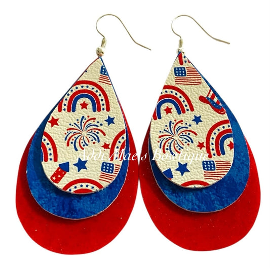 Patriotic Rainbows Stacked Tear Drop Dangle Earrings
