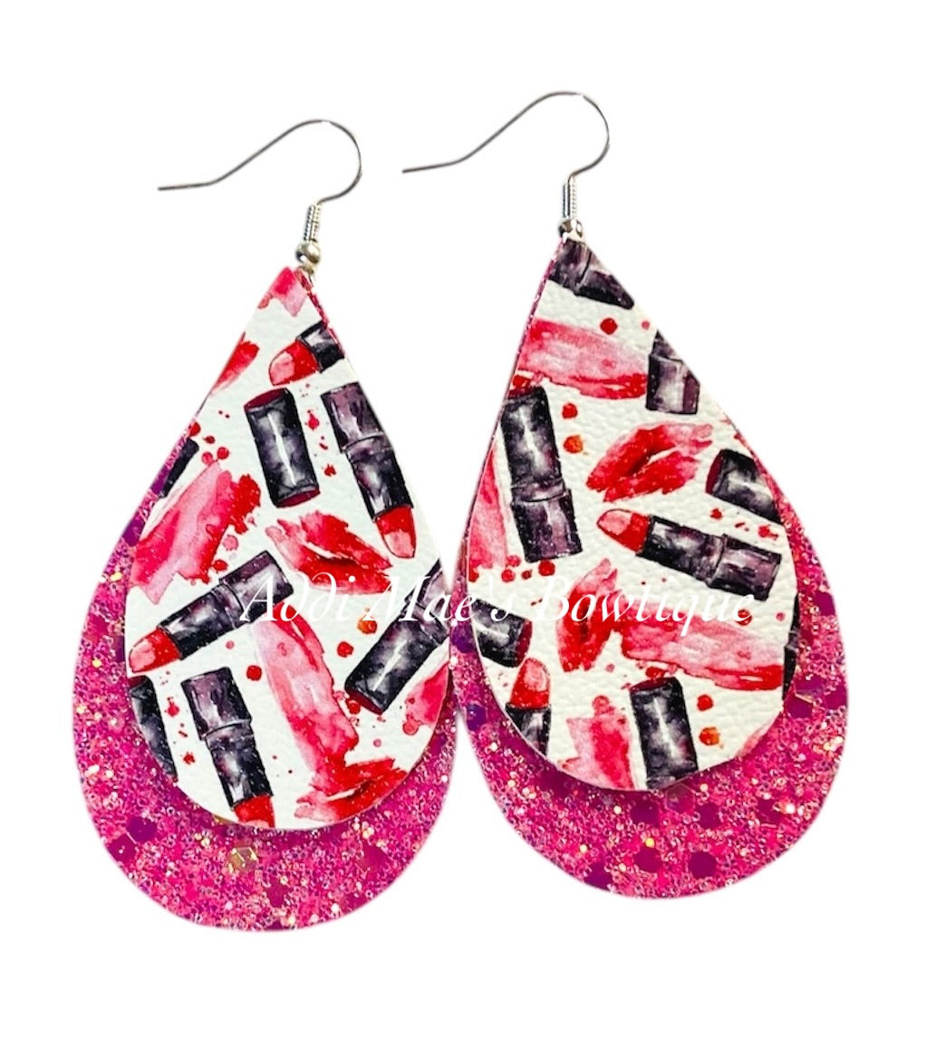 Lipstick Stacked Tear Drop Dangle Earrings