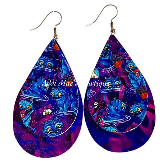 K Pop Demon Hunters Derpy Tiger Stacked Tear Drop Dangle Earrings