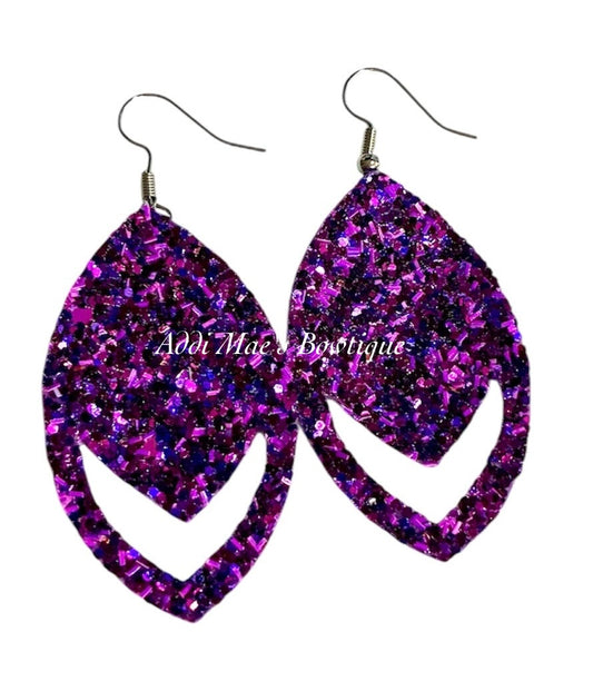 Purple Glitter Dangle Earrings