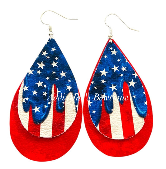 American Flag Drips Tear Drop Dangle Earrings