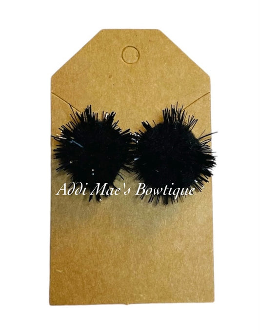 Black Mini Pom Pom 12 mm Earring Studs