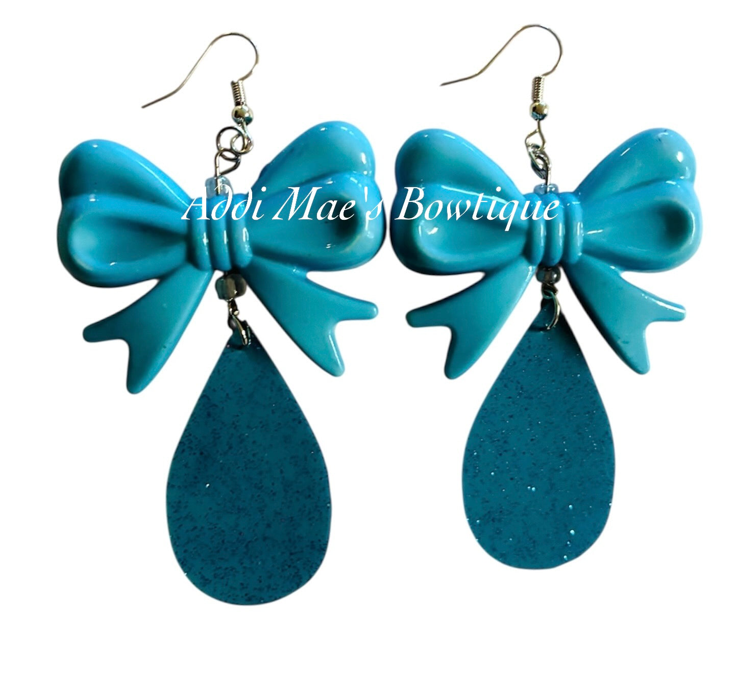 Icy Blue Bow Tear Drop Dangle Earrings