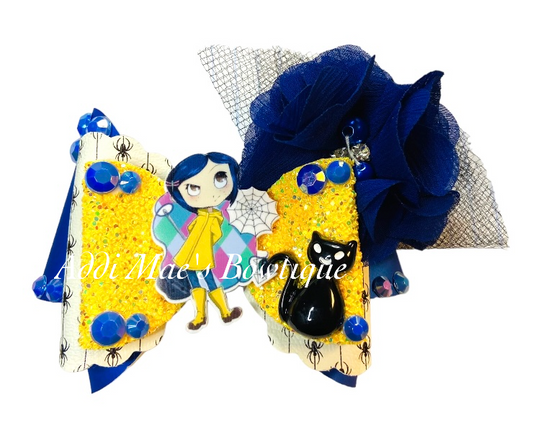 Spooky Blue Hair Girl Bow