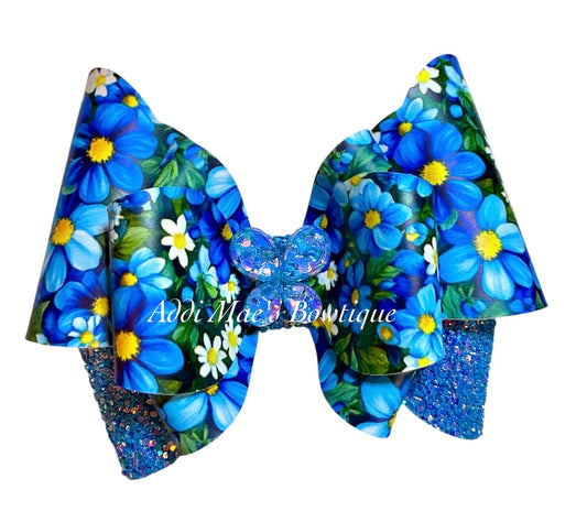 Blue Floral Bow