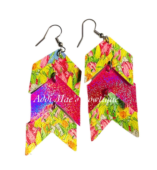 Spring Flowers Chevron Dangle Earrings