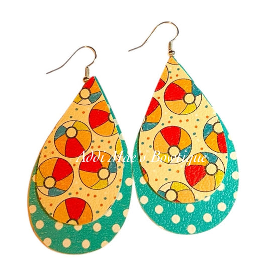 Beach Balls Stacked Tear Drop Dangle Earrings