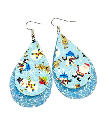 Winter Snowman Christmas Stacked Tear Drop Dangle Earrings