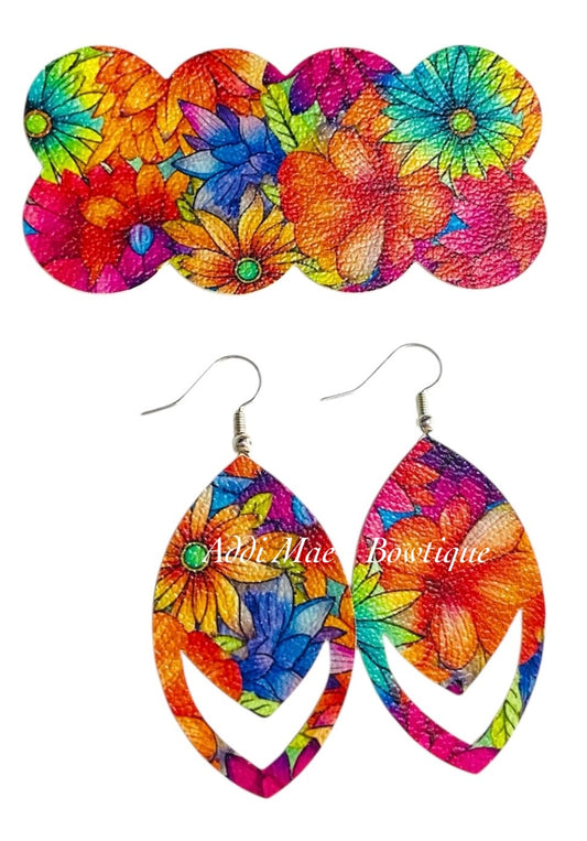 Bright Floral 3” Snap Clip& Earrings Set