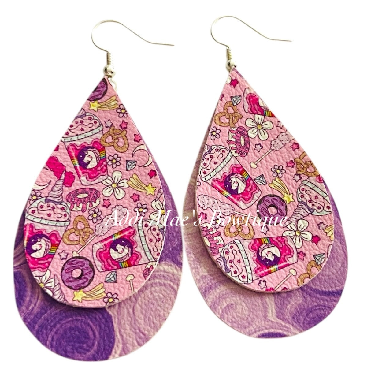 Unicorn Frap Stacked Tear Drop Dangle Earrings