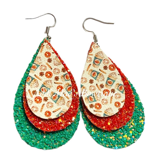 Pumpkin Spice Fall Stacked Tear Drop Dangle Earrings
