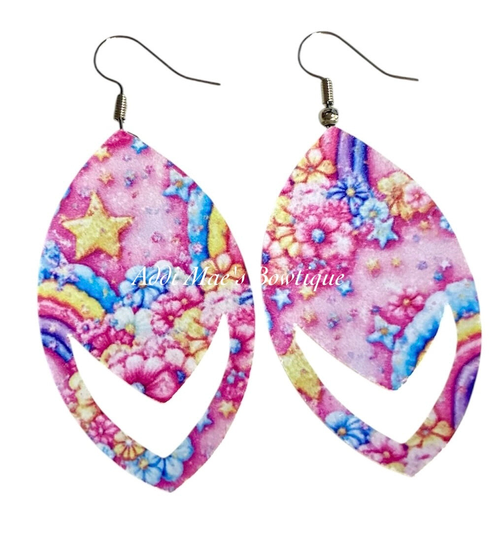 Pastel Floral Rainbow Dangle Earrings