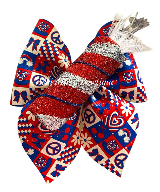 Patriotic Patchwork Firecracker 4th of July Bow