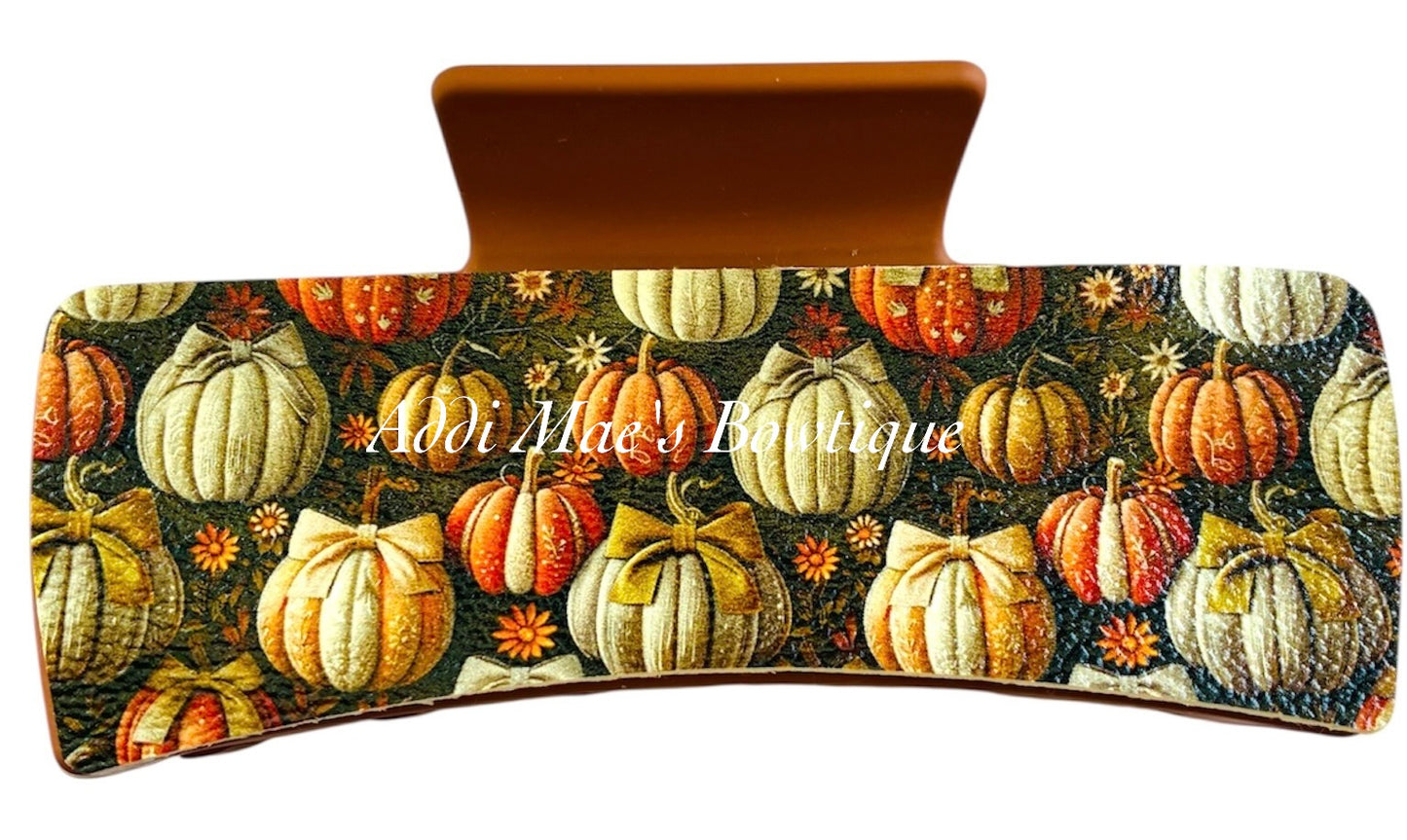 Autumn Pumpkins Cutie Bows  XL Claw Clip