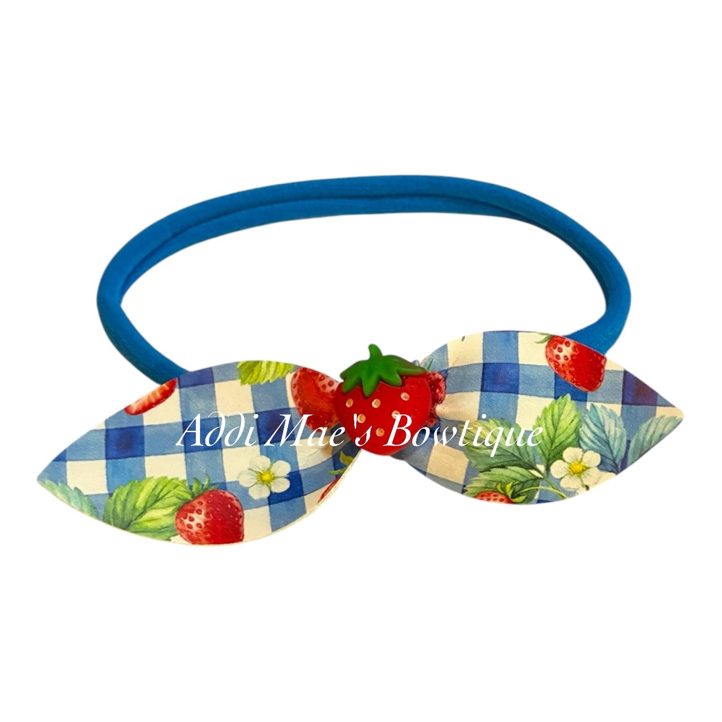 Strawberry Plaid Top Knot on Nylon Headband