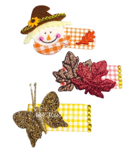 Fall Scarecrow Leaves  Butterfly Gingham Snap Clip