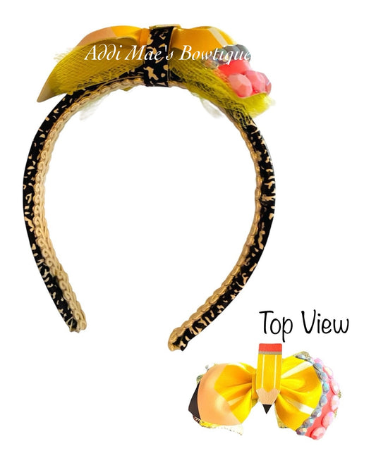 Pencil Composition School Faux Leather Headband