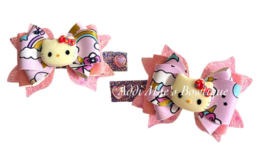Rainbow Unicorn Kitty Mini Bow Alligator Clip Set