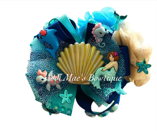Mermaid Blues Ribbon Bow