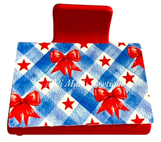 Red Bows & Stars 4th of July Small Claw Clip