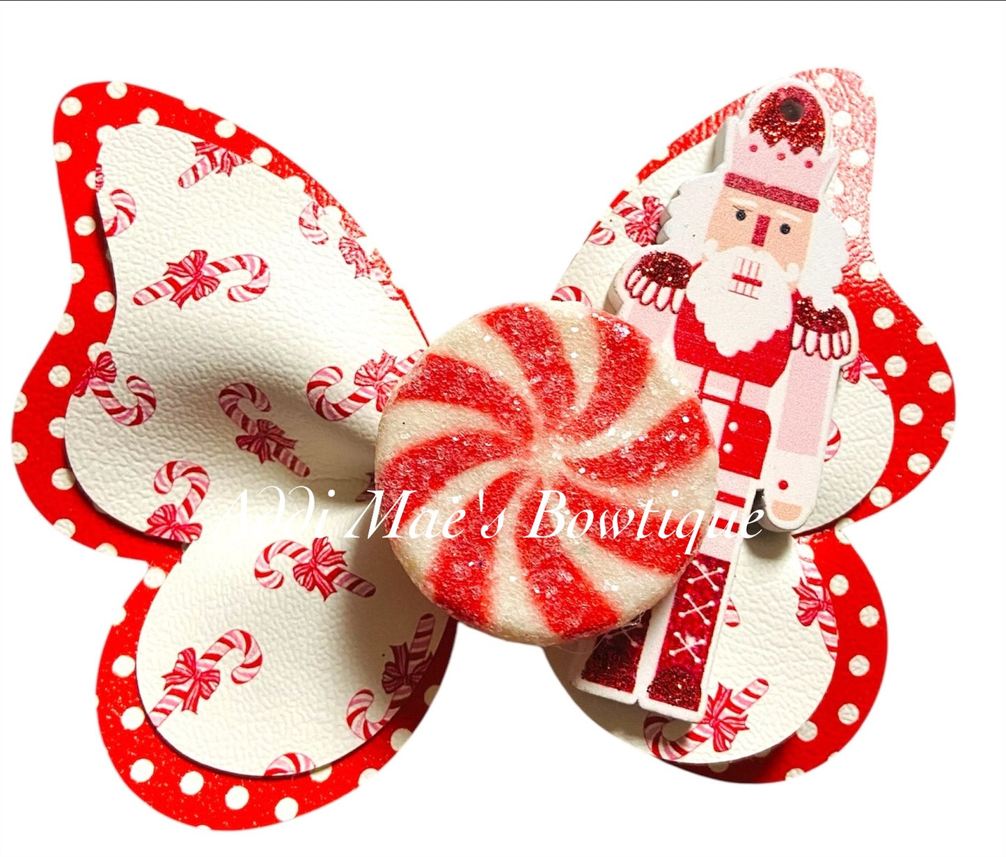 Candy Cane Nutcracker Christmas Butterfly Bow