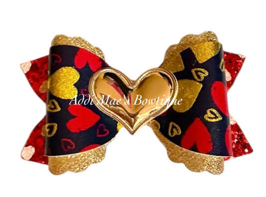 Red and Gold Hearts Bow