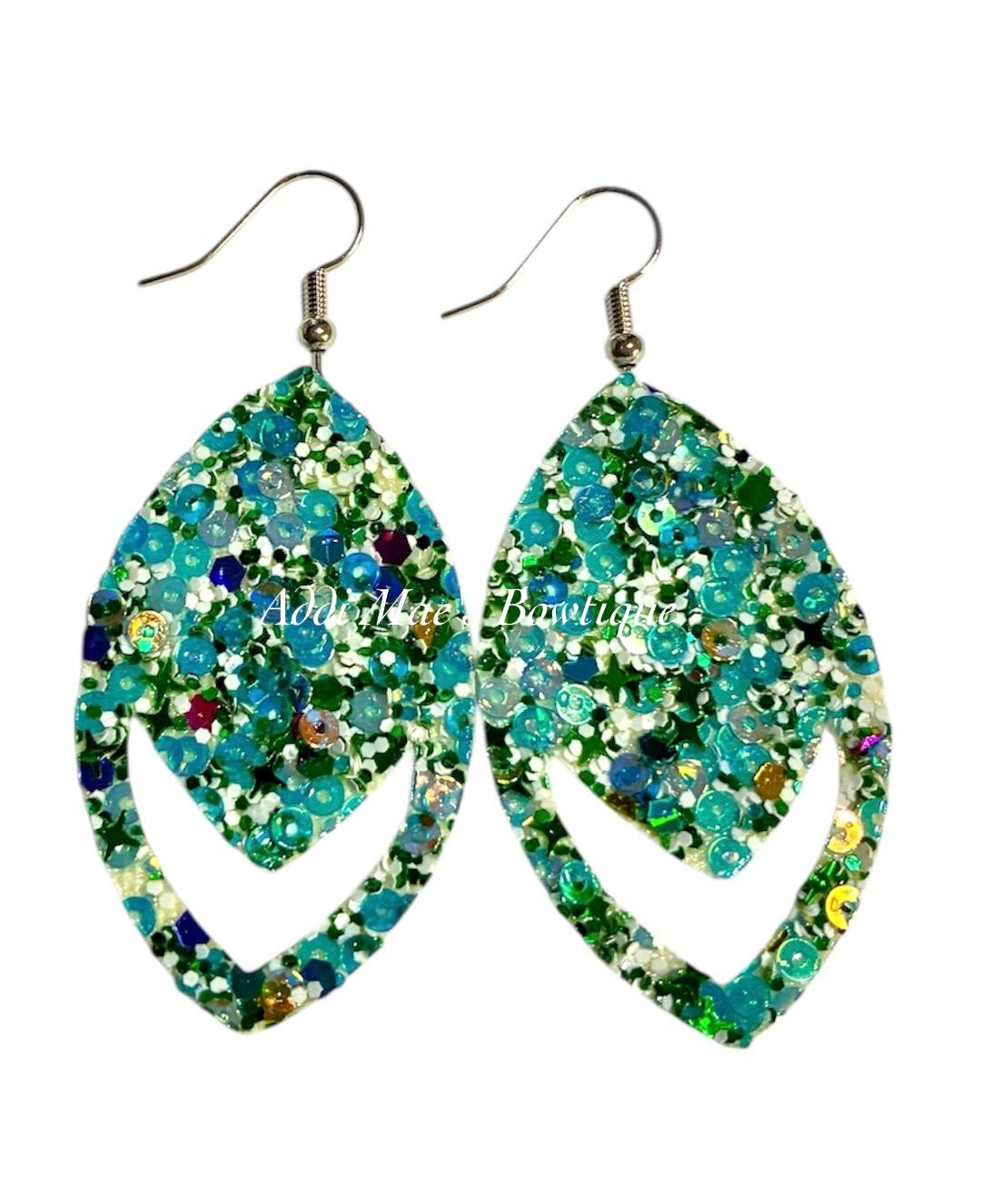 Icy Blue Sequin Glitter Dangle Earrings
