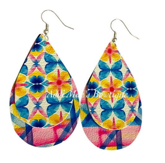 Bright Spring Butterflies Stacked Tear Drop Dangle Earrings