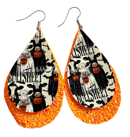 Bull Sheet Halloween Cow Stacked Tear Drop Dangle Earrings