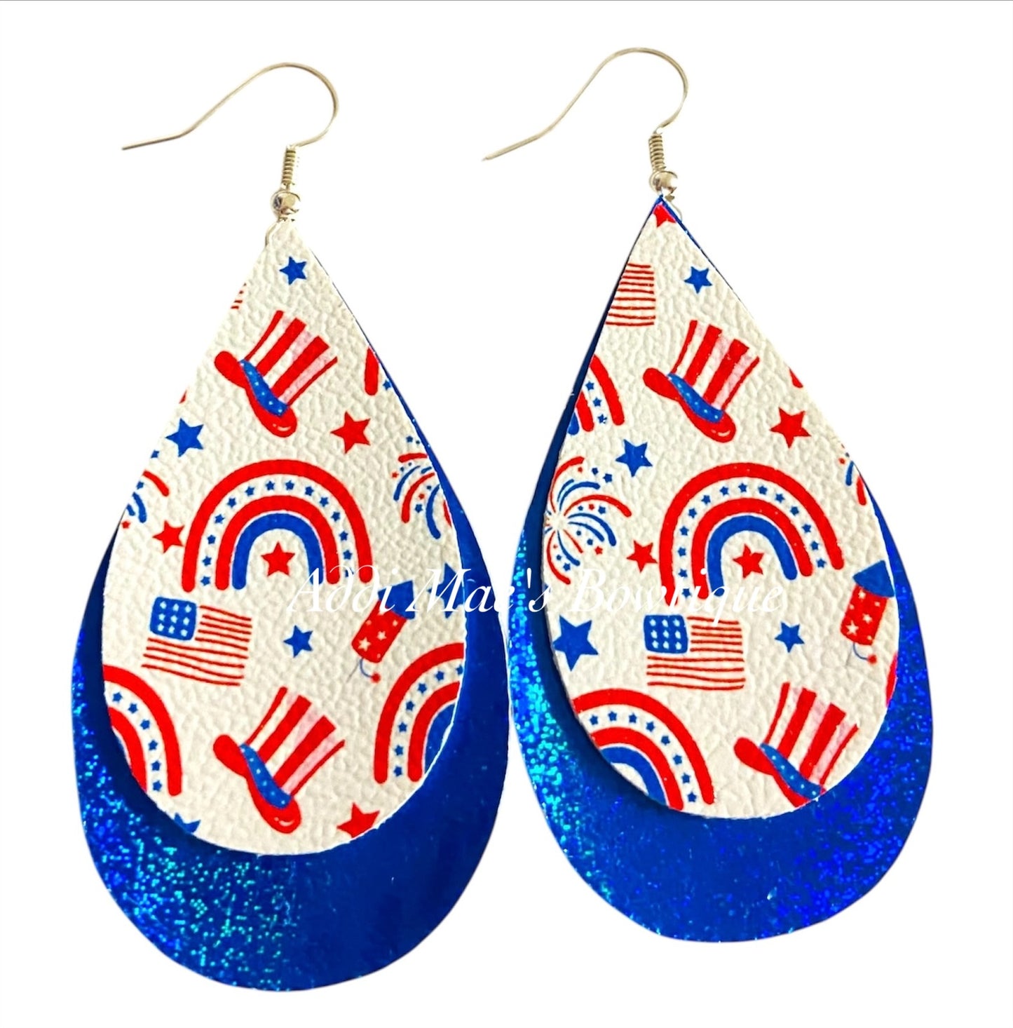Patriotic Rainbows Stacked Tear Drop Dangle Earrings