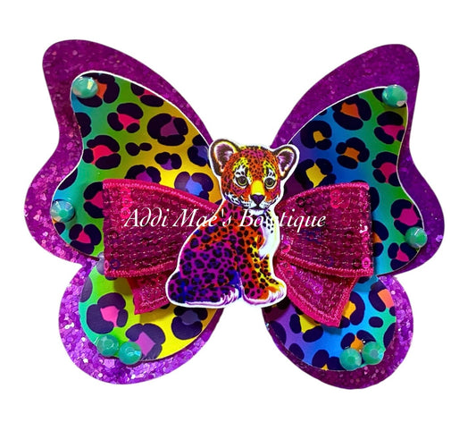 Neon Rainbow Cheetah Butterfly Bow